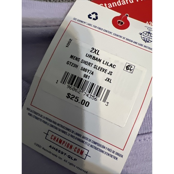 Champion Script Logo T Shirt Men's XXL  Light Purple Short Sleeve Activewear NWT - Picture 6 of 11